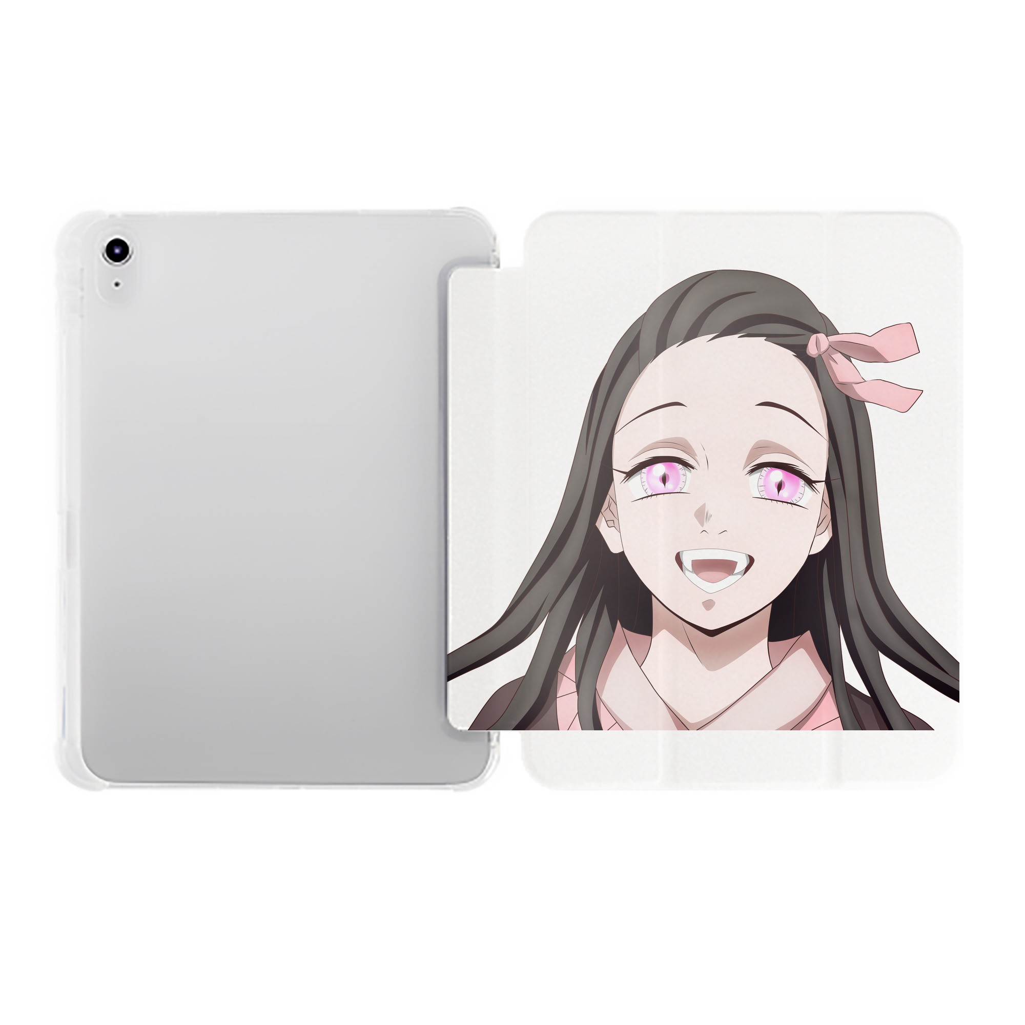 （画像用） 鬼滅の刃（きめつのやいば）竈門 禰󠄀豆子／かまど ねずこ Kamado Nezuko IPad ケース ペン収納付き 三つ折りスタンド PUレザー×シリコン 対応機種9.5/10.5/10.9インチ